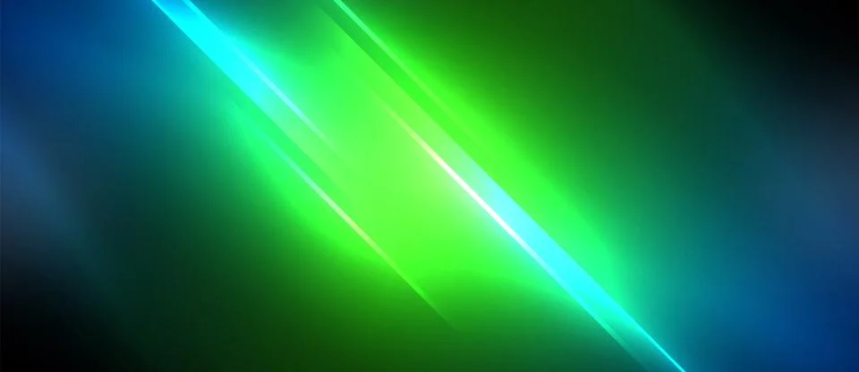 Neon dynamic diagonal light rays background. Techno digital geometric concept Stockillustratie