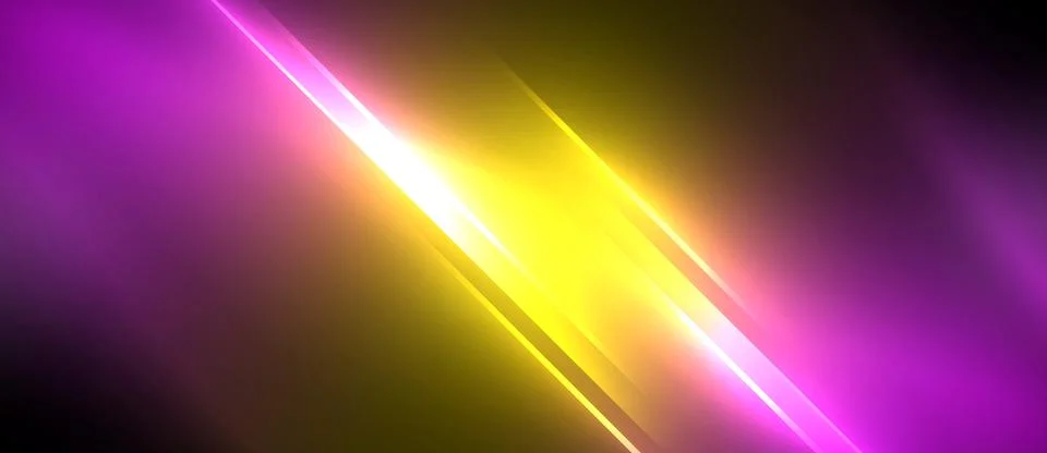 Neon dynamic diagonal light rays background. Techno digital geometric concept Stock Illustration