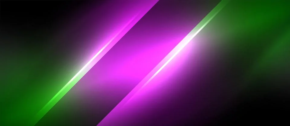 Neon dynamic diagonal light rays background. Techno digital geometric concept Stock Illustration
