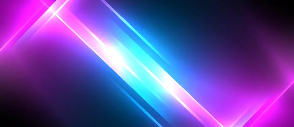 Neon dynamic diagonal light rays background. Techno digital geometric concept Stock Illustration