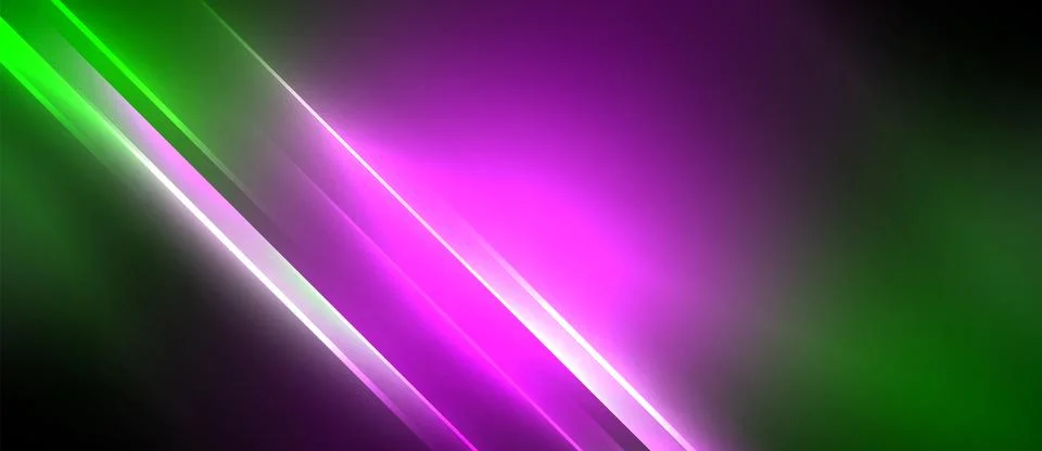 Neon dynamic diagonal light rays background. Techno digital geometric concept Stock Illustration