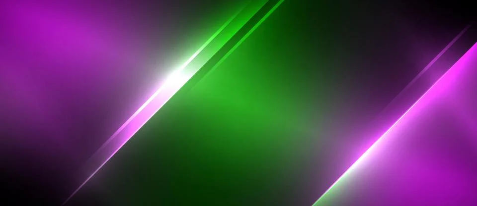 Neon dynamic diagonal light rays background. Techno digital geometric concept Stock Illustration
