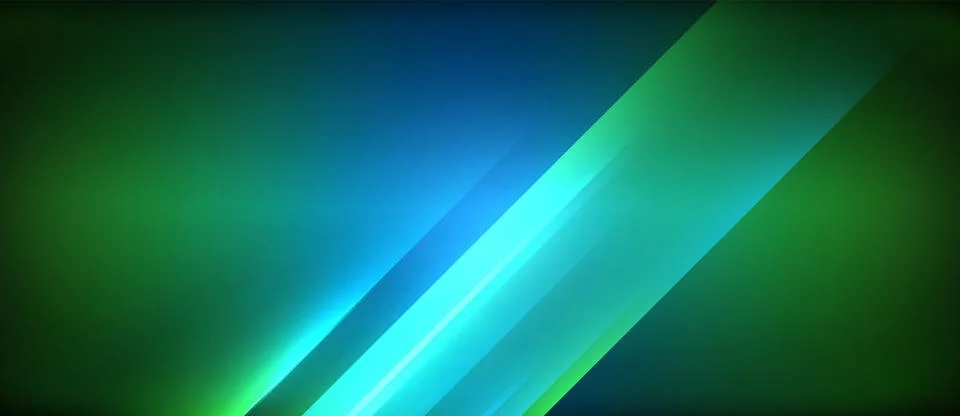 Neon dynamic diagonal light rays background. Techno digital geometric concept Stock Illustration