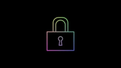 Neon dynamic lock icon blue red color glowing animated black background Stock Footage 304023479