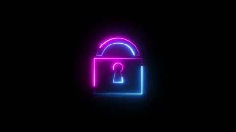Neon dynamic lock icon two color glowing loock icon animation on black back.. Stock Footage 293484574