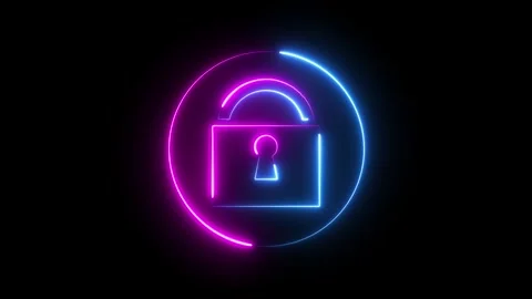Neon dynamic lock icon two color glowing loock icon animation on black back.. Stock Footage 293484577
