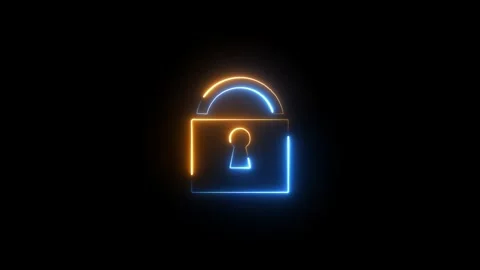 Neon dynamic lock icon two color glowing loock icon animation on black back.. Stock Footage 293484578