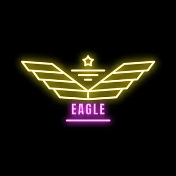 Neon eagle wings logo shining on black background Stock Illustration