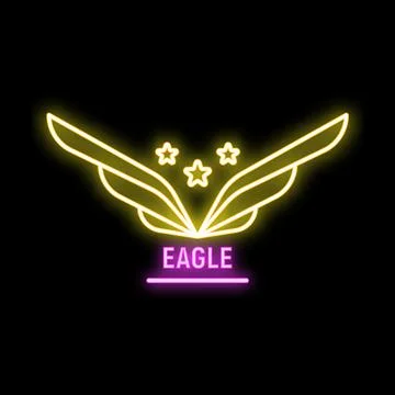 Neon eagle wings spreading with three stars for military emblem logo Illustrazione stock