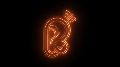 Neon ear symbol with check mark for hearing test concept animation Stock Footage 309914182