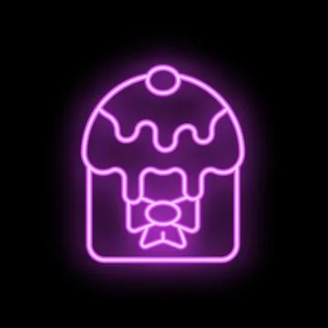 Neon easter cake sign with purple icing and bow on black background Illustrazione stock