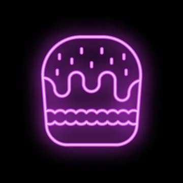 Neon easter cake sign with purple icing glowing on black background Stock Illustration