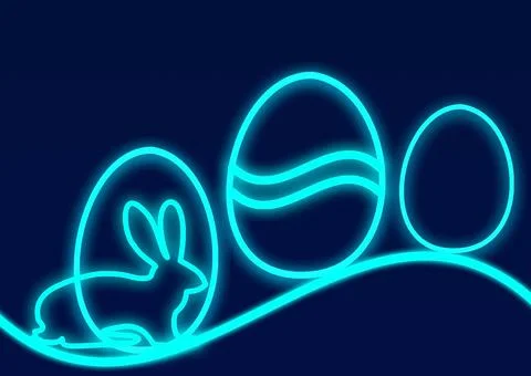 Neon Easter eggs with bunny on a dark blue background 스톡 일러스트