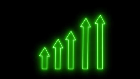 Neon Economic Growth Bar Graph Animation with Increasing Performance Indicato Stock Footage 337007477