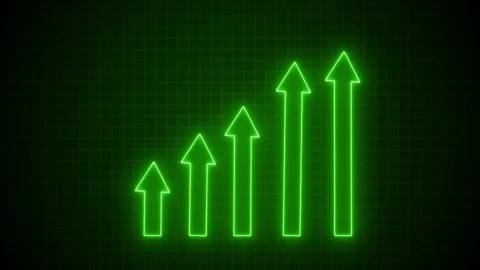 Neon Economic Growth Bar Graph Animation with Increasing Performance Indicato Stock Footage 337007487
