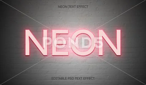 Neon editable text effect on white brick wall PSD Template