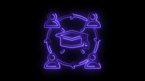 Neon education icons circle learning teamwork success knowledge sharing and Stock Footage 330784652