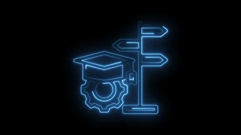 Neon education technology directional sign animation showcasing learning paths Stock Footage 330784836