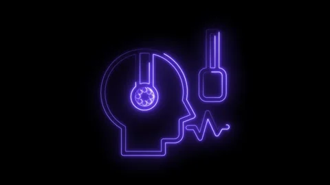 Neon eeg machine recording brain activity with headset isolated on black Stock Footage 322961800