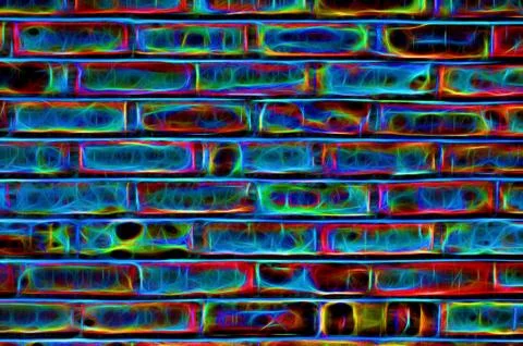 Neon Effect Brick Wall Background Stock Illustration