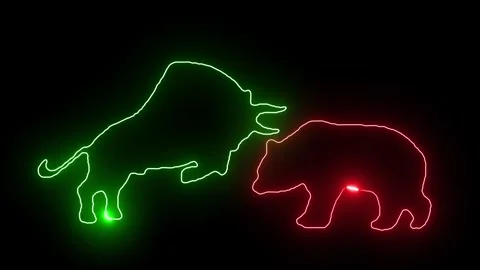Neon Effect on Bull and Bear Logos of Stock Market on Green Screen Stock Footage 320470112