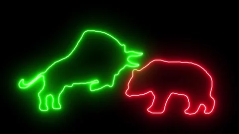 Neon Effect on Bull and Bear Logos of Stock Market on Green Screen Stock Footage 320470113