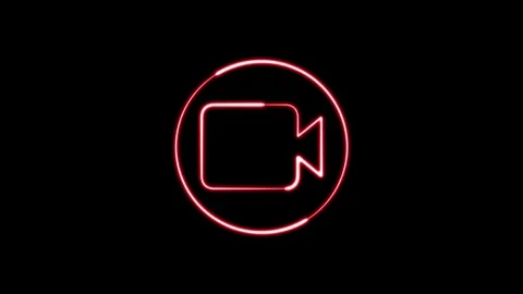 Neon effect cinema camera sign animation black background. Video camera. 스톡 동영상 289427177