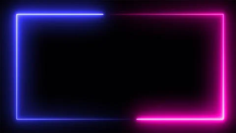 Neon effect rectangle frame Loop background. Abstract animated neon glowing.. Stock Illustration