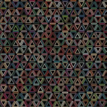 Neon effect triangles on black background. Seamless vector pattern. Illustrazione stock