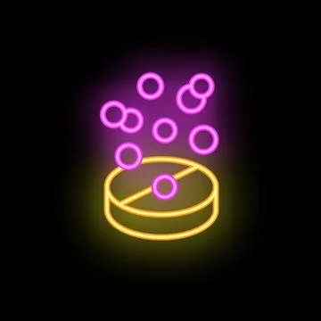Neon effervescent pill dissolving with bubbles on black background 库存插图