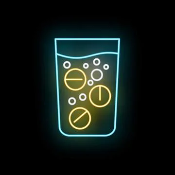 Neon effervescent pills dissolving in glass of water Stock Illustration