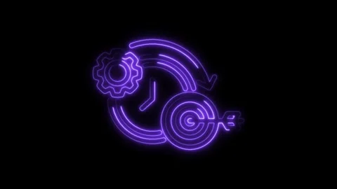 Neon efficiency process animation with gear,clock,arrows and target on blac.. Stock Footage 309914987