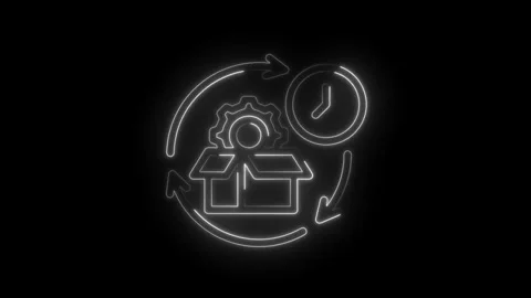 Neon efficiency process animation product manufacturing gears clock arrows .. Stock Footage 312311811