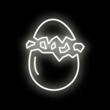 Neon egg hatching with broken shell on black background 스톡 일러스트