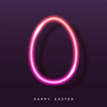 Neon egg shape with Happy Easter text on dark purple background Stock Illustration