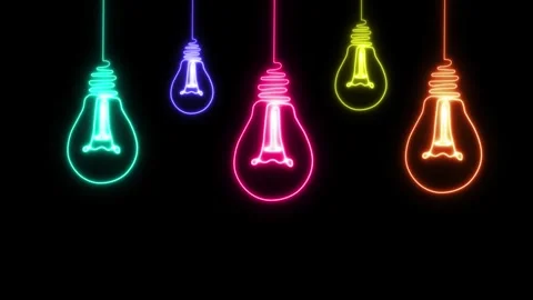 Neon electric bulb icon animation. Light lamp sign icon on black background.. Stock Footage 298929125