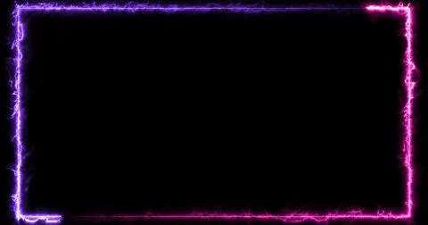 Neon Electric Energy Frame Border Animation on Black Background. Glowing Pu.. Stock Illustration