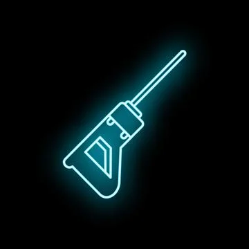 Neon electric screwdriver projecting glowing light on black background Stock Illustration
