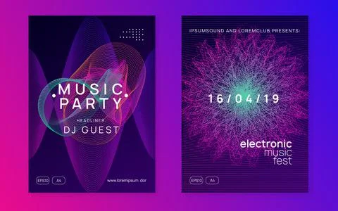 Neon electronic fest flyer. Electro dance music. Trance sound. C Illustrazione stock