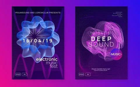 Neon electronic poster. Electro dance dj. Music sound fest. Nigh Stock Illustration