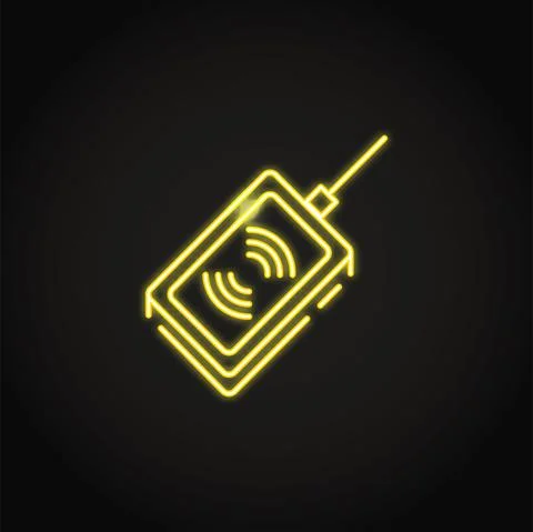 Neon electronic RFID or barcode scanner in line style Stock Illustration