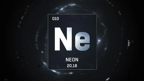 Neon as Element 10 of the Periodic Table 3D animation on silver background Stock-Footage 119201528
