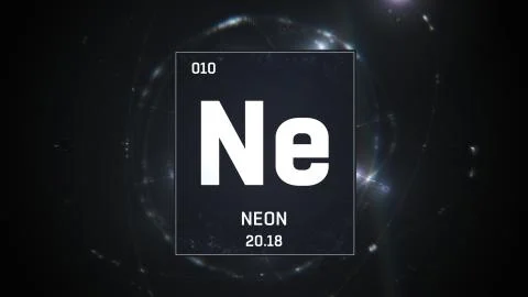 Neon as Element 10 of the Periodic Table 3D animation on silver background Stock Illustration