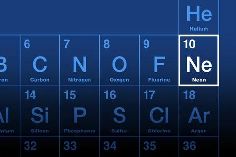 Neon element on the periodic table, noble gas with symbol Ne 스톡 일러스트