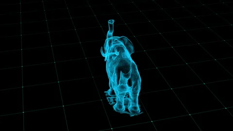 Neon Elephant Hologram on Grid Background in Futuristic Style with Blue Hue 库存影片 343219150