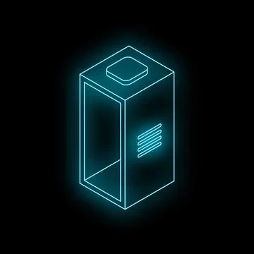 Neon elevator on black background isometric view Stock Illustration