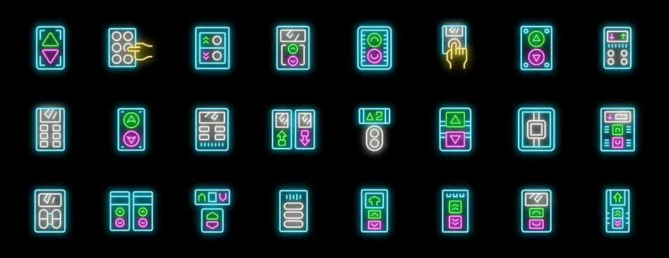 Neon elevator button icons in various styles Ilustración de archivo