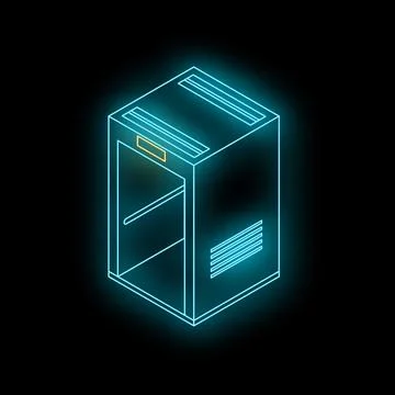 Neon elevator cabin icon glowing on black background, vector illustration Ilustración de archivo