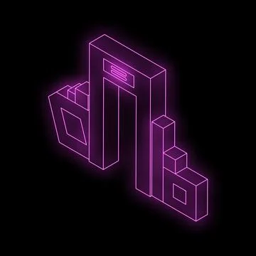 Neon elevator connecting growing business charts in isometric perspective Stock Illustration