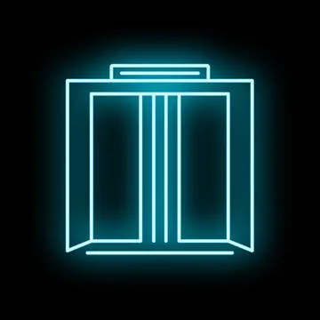 Neon elevator door icon opening light animation Stock Illustration